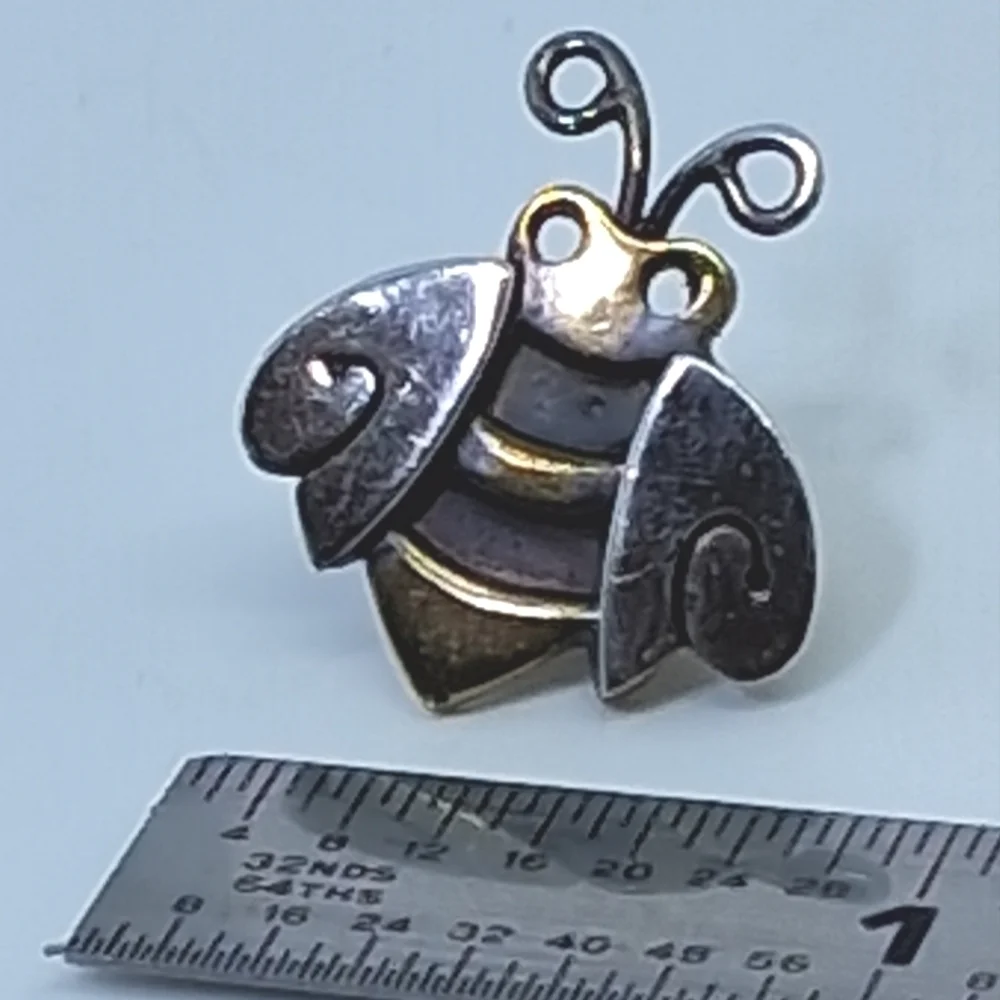 * Vintage Signed 2 Tone 925 Sterling Silver Bumble Bee Pin Brooch